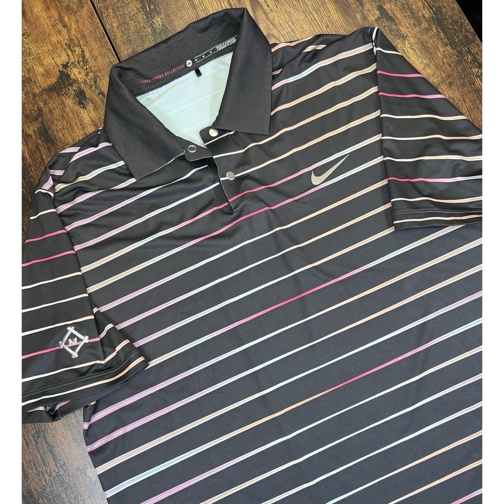 Nike Tiger Woods Collection Polo Shirt Mens XL Gray Pink Dri-Fit Golf Stripe